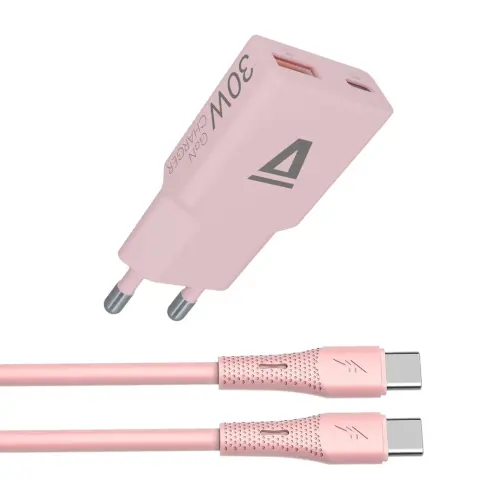 AVAX CH6417 30W GaN charger and 60W USB-C silicone cable bundle pink