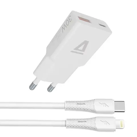 AVAX CH6414 30W GaN charger and USB-C–Lightning silicone cable white