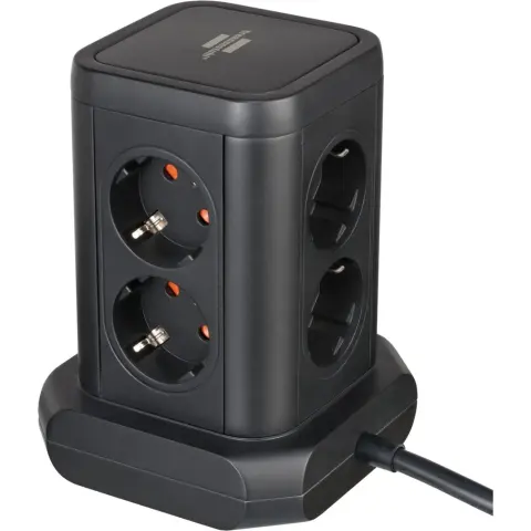 BRENNENSTUHL 8-way tower power strip 2x USB-A 1x USB-C black 2 méter cable with safety switch 1153560010