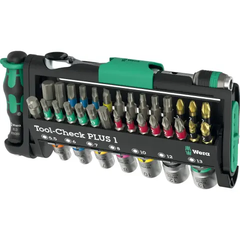 WERA Tool-Check PLUS 1 bit készlet fekete/zöld. 39 darabos. 1/4" bit racsnis kulccsal 05049055001