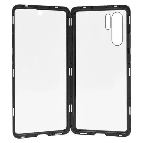 GIGAPACK Alumínium mágneses védőkeret elő- és hátlapi üveg Huawei P30 Pro átlátszó-fekete