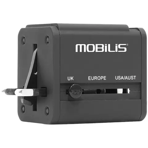 MOBILIS Worldwide travel adaptor 2x USB fekete