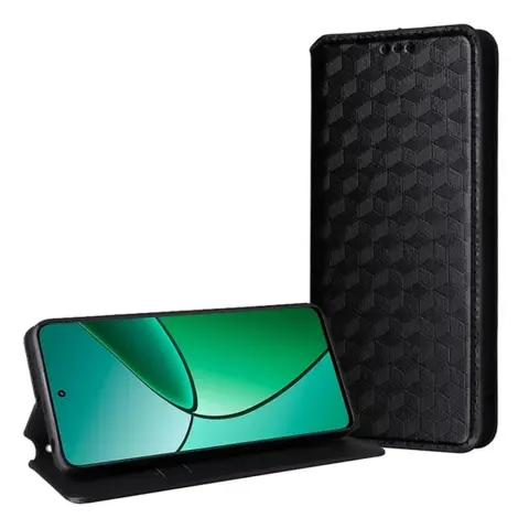 GIGAPACK flip oldalra nyíló asztali tartós tok Xiaomi Redmi Note 15 Pro+ 5G 3d rombusz mintás fekete