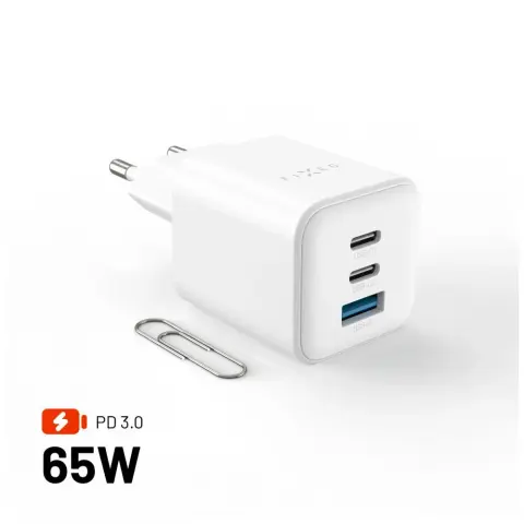 FIXED Mini 2xUSB-C/USB-A GaN Travel Charger 65W white FIXCG65M-2C1A-WH