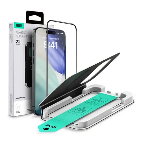 ESR iPhone 17 Pro Max / iPhone 18 Pro Max ESR ULTRAFIT képernyővédő üveg 2.5D 9H + segédkeret FEKETE GP-181252