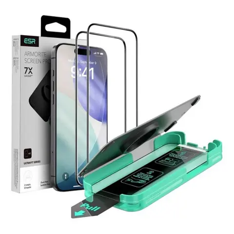 ESR iPhone 17 Pro / iPhone 18 Pro ESR ULTRAFIT ARMORITE képernyővédő üveg 2db 2.5D 9H + segédkeret FEKETE GP-181446