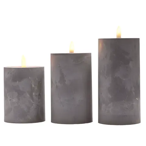 SOLIGHT LED candle set with timer 3 pcs 10/13/15cm grey 1V285