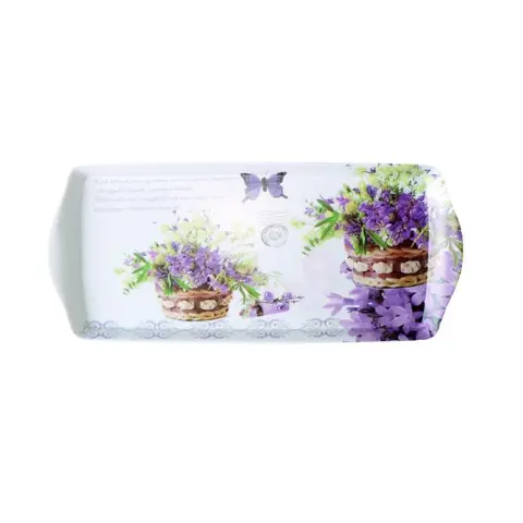 Tálca műanyag szögletes levendula mintás 33x15cm KHKE140