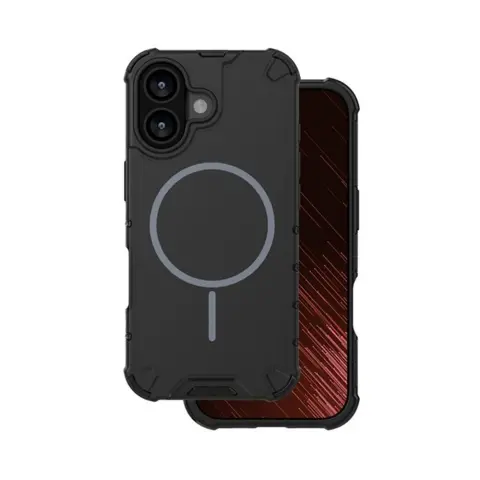 GIGAPACK Defender műanyag telefonvédő ütésállóság légpárnás sarok matt szilikon belső MagSafe iPhone 16 fekete GP-181477