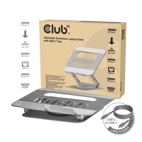 CLUB3D CSV-2554 6-in-1 USB-C Hub Állítható Laptop Állvány 360° 100W