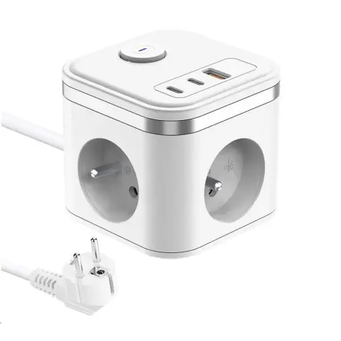 Power strip 3 sockets 1x USB-A 2x USB-C 1.4m white with switch VYC33W