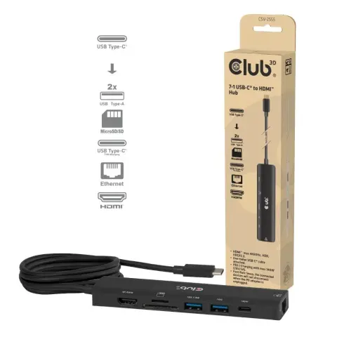 CLUB3D USB Gen2 Type-C 7-in-1 Hub PD 140W 4K60Hz CSV-2555