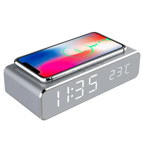 IRIS DC-120-S-Qi 15W Qi wireless charging silver digital clock