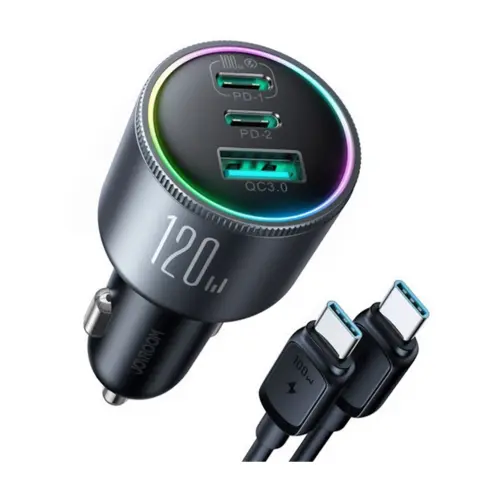 JOYROOM JR-CCN07 autós töltő USB+2 Type-C aljzat 120W PD gyorstöltő 3.0 + Type-C kábel sötétszürke JR-CCN07_DG