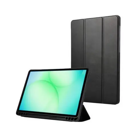 SAMSUNG Galaxy Tab A11 LTE/WIFI Book Cover tok álló bőr hatású TRIFOLD asztali tartó fekete GP-FBX130AEABW