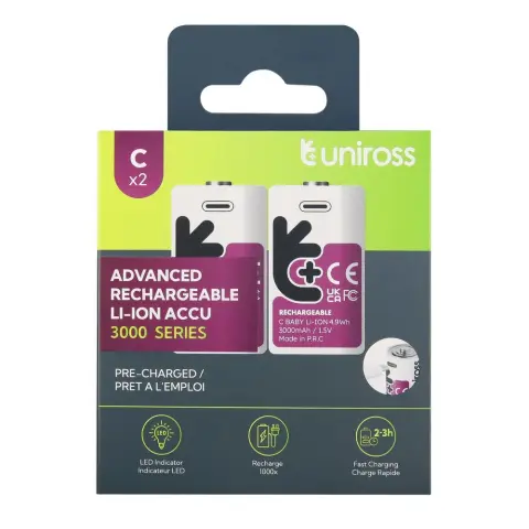 UNIROSS Rechargeable baby akumulator (C) USB-C 1.5V li-ion 2kom U322071