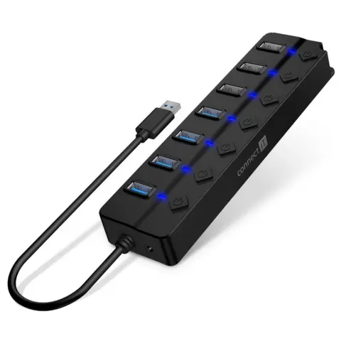 CONNECT IT USB hub külső 4xUSB 3.0 3xUSB 2.0 ON/OFF fekete CHU-5410-BK