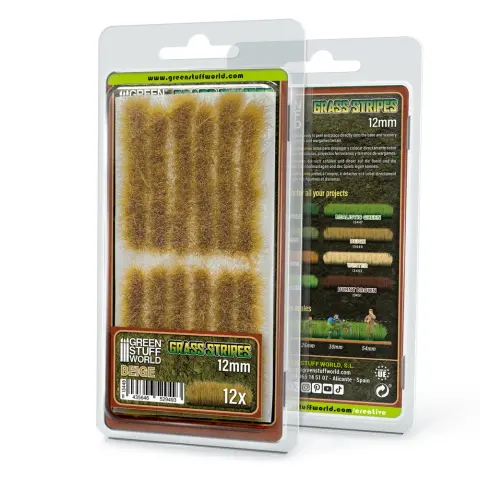 GREEN STUFF WORLD Fűcsíkok 12 mm bézs 12 darabos GSW13449
