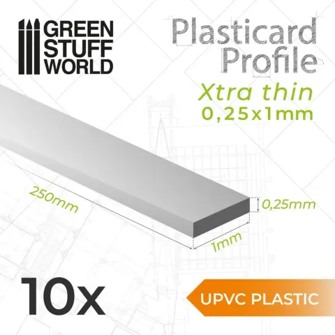 GREEN STUFF WORLD uPVC Plasticard extra vékony profil 0.25x1 mm 10823