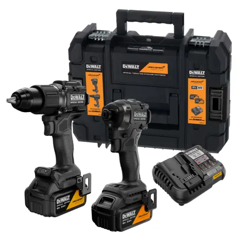 DEWALT Akkus fúró-csavarozó + ütvecsavarozó készlet 18V XR McLaren F1 + 2x5Ah akku + TSTAK DCK2222MP2T-QW