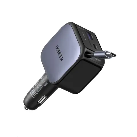 UGREEN 55910B Autós töltő visszahúzható kábellel 4x USB 145W ezüst