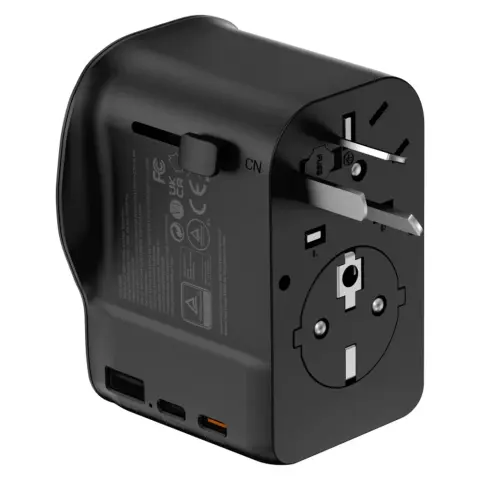 CELLECT Utazó adapter 65W 2 USB-C 1 USB-A UK/CN/EU fekete