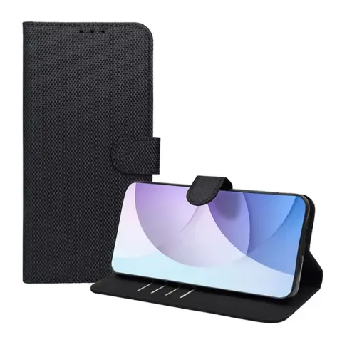 GIGAPACK Flip oldalra nyíló asztali tartós tok textil mintás RFID iPhone 17 Pro Max / iPhone 18 Pro Max fekete GP-186820
