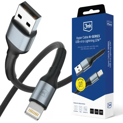 3MK Hyper Cable N-SERIES USB Lightning Töltő/adat Black 2m