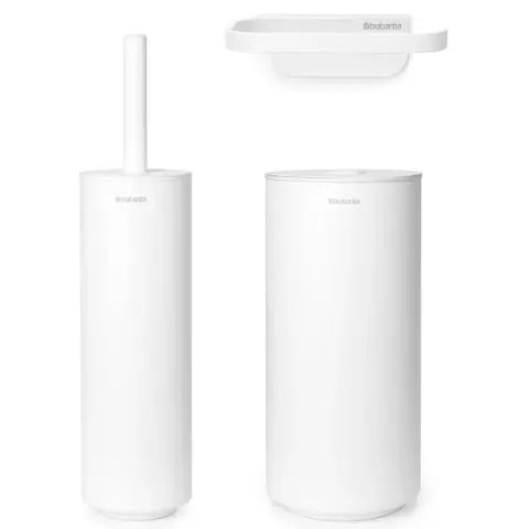 BRABANTIA MindSet 3-piece toilet accessory set bristle-head toilet brush toilet paper holder and spare toilet paper holder steel sparkling white mineral texture - 303920 BR303920