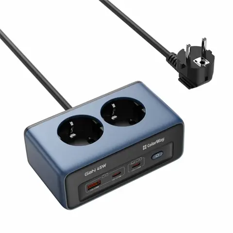 COLORWAY CW-CHE25PDB Fali 2 dugalj 1x USB-A 2x USB-C GaN 45W fekete