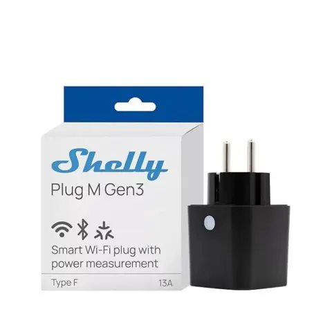 SHELLY Plug M Gen3 Wi-Fi BT Matter okoskonnektor fekete ALL-KON-PLUGMB-R3