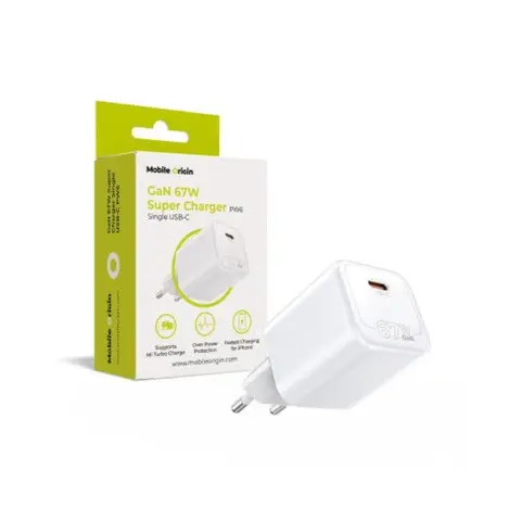 MOBILE ORIGIN GaN 67W super fast charger Single USB-C White MO-67W-PW6