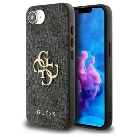 GUESS 4G PU Metal Logo tok iPhone 16e sötétszürke