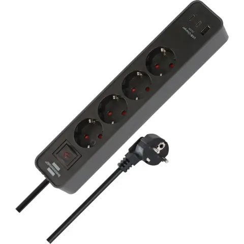 BRENNENSTUHL Ecolor power strip 4 outlets 2x USB-C 1x USB-A 1.5m black with switch 1153240216