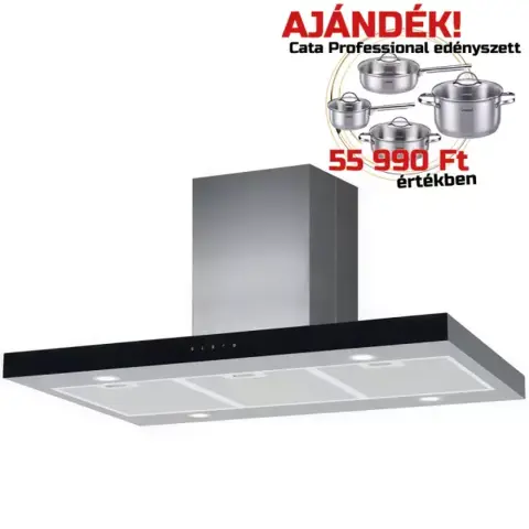 CATA Isla Legend 9010 XGBK Cooker Hood 90cm Inox + Cookware Set PROFESSIONAL 02075443p