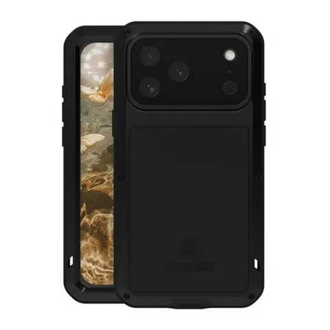 LOVE MEI Powerful defender metal frame dustproof + screen protector glass iPhone 17 Pro Max / iPhone 18 Pro Max black GP-190807