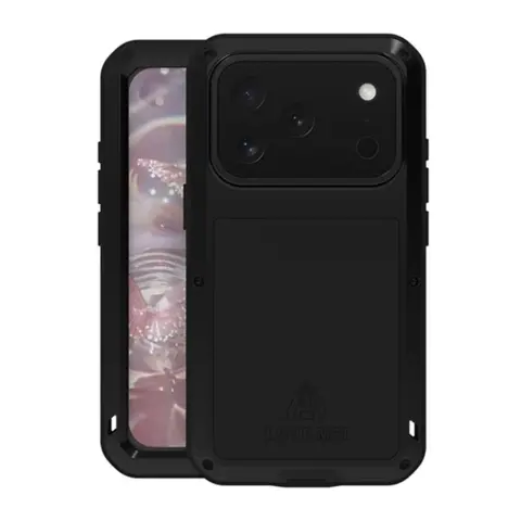 LOVE MEI Powerful defender fém keret porálló + képernyővédő üveg iPhone 17 Pro / iPhone 18 Pro fekete GP-190808