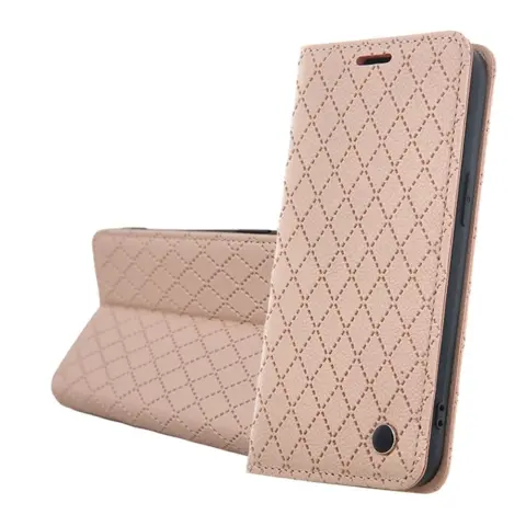 GIGAPACK Flip oldalra nyíló asztali tartós tok kártyatartóval 3D rombusz mintás Samsung Galaxy A57 5G bézs GP-192001