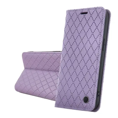 GIGAPACK Flip oldalra nyíló asztali tartós tok kártyatartóval 3D rombusz mintás Apple iPhone 17 Pro Max / iPhone 18 Pro Max lila GP-192050