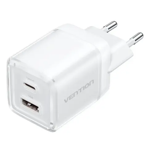 VENTION mains charger GaN 30W USB + USB-C white FCEW0-EU