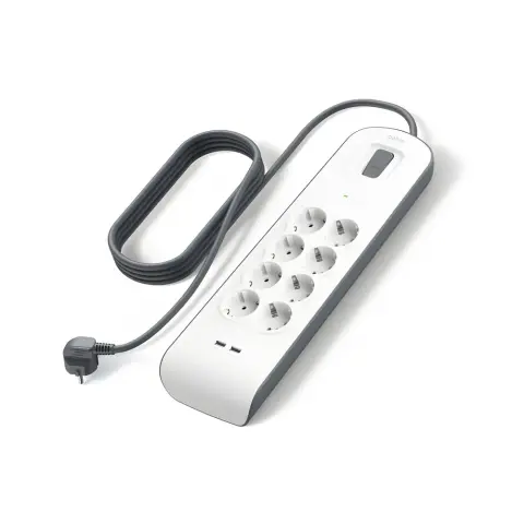 BELKIN Surge-protected power strip 8 outlets 2x USB-A 2m gray-white BSV804VF2M-V2