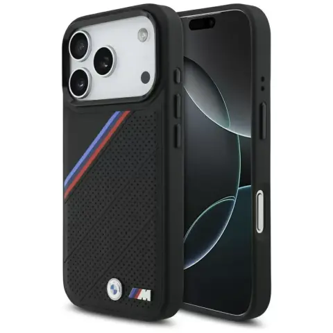 BMW M Tricolor Metal Logo MagSafe tok iPhone 17 Pro / iPhone 18 Pro fekete BMHMP17L25PCSPEK