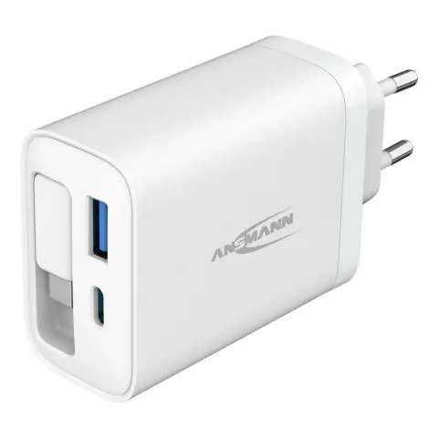 ANSMANN Home Charger PD230 3-port USB-A USB-C 30W with built-in cable white 1001-0186