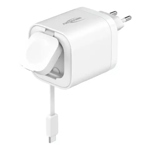 ANSMANN Mains USB charger 65W with built-in cable and Apple Watch charger HC265PD 1001-0187