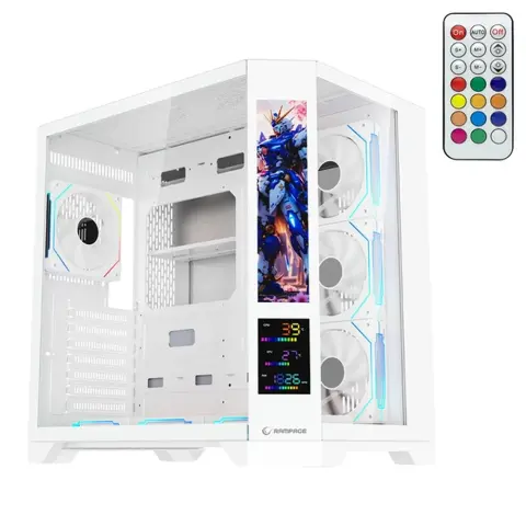 RAMPAGE NOVA V2 white glass ATX 9.17" LCD display 7x120mm A-RGB 43467