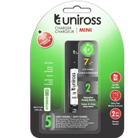 UNIROSS Mini USB töltő + 2xAAA600 Hybrio akkumulátor UCU001B