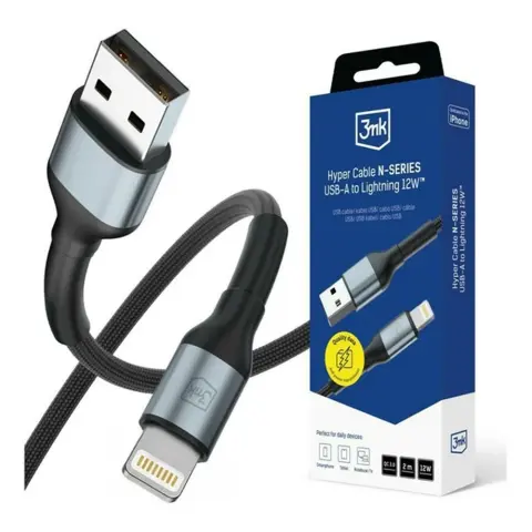 3MK USB Type C Lightning Töltő/adat 12W Fekete 100cm GP-193834