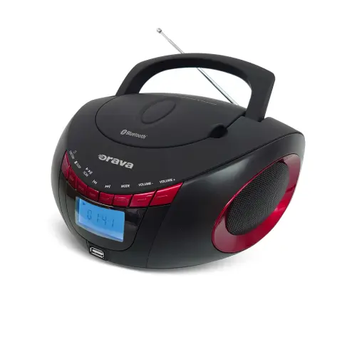 ORAVA Hordozható CD/USB lejátszó rádióval és Bluetooth-szal fekete-piros RCD-813 R