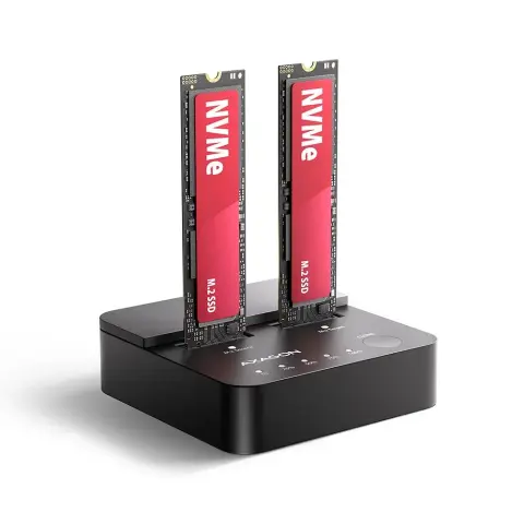 AXAGON ADSA-M2C22L USB-C 20Gbps dupla M.2 NVMe SSD klónozó dokkoló fekete