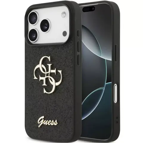GUESS PU Fixed Glitter 4G Metal Logo tok iPhone 17 Pro / iPhone 18 Pro fekete